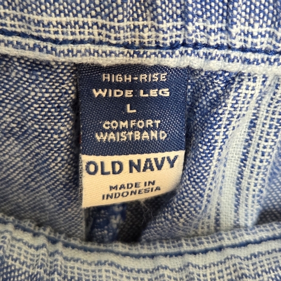 Old Navy | High Rise Wide Leg Blue White Chambray Striped Cropped Ankle Pants L - Picture 3 of 4